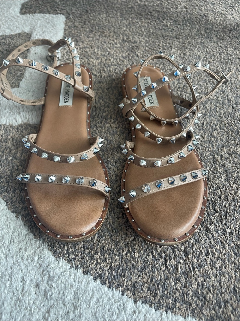 Steve Madden Tan Studded Multi-Strap Sandals
